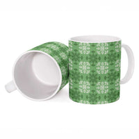 Green Hawaiian Quilt Ceramic Mug Hawaii Pineapple Monstera Palaka Motifs - Polynesian Pride
