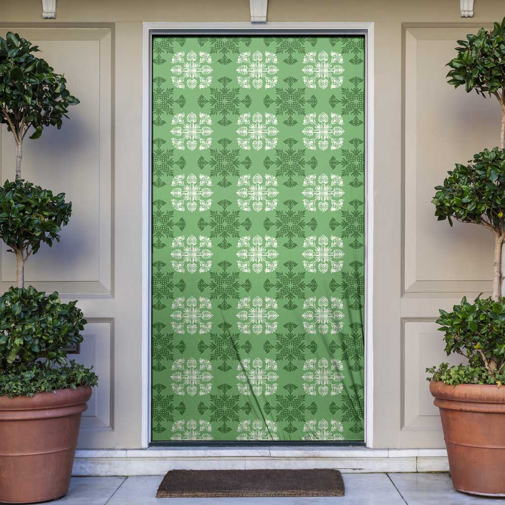 Green Hawaiian Quilt Door Cover Hawaii Pineapple Monstera Palaka Motifs - Polynesian Pride