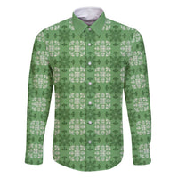 Green Hawaiian Quilt Family Matching Off Shoulder Maxi Dress and Hawaiian Shirt Hawaii Pineapple Monstera Palaka Motifs - Polynesian Pride