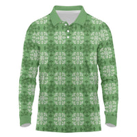 Green Hawaiian Quilt Long Sleeve Polo Shirt Hawaii Pineapple Monstera Palaka Motifs - Polynesian Pride