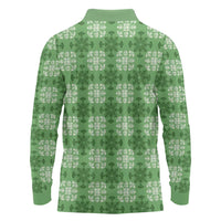 Green Hawaiian Quilt Long Sleeve Polo Shirt Hawaii Pineapple Monstera Palaka Motifs - Polynesian Pride