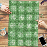 Green Hawaiian Quilt Puzzle Hawaii Pineapple Monstera Palaka Motifs - Polynesian Pride