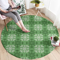 Green Hawaiian Quilt Round Carpet Hawaii Pineapple Monstera Palaka Motifs - Polynesian Pride