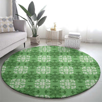 Green Hawaiian Quilt Round Carpet Hawaii Pineapple Monstera Palaka Motifs - Polynesian Pride
