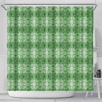 Green Hawaiian Quilt Shower Curtain Hawaii Pineapple Monstera Palaka Motifs - Polynesian Pride