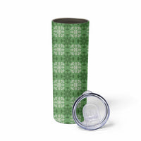 Green Hawaiian Quilt Skinny Tumbler Hawaii Pineapple Monstera Palaka Motifs - Polynesian Pride