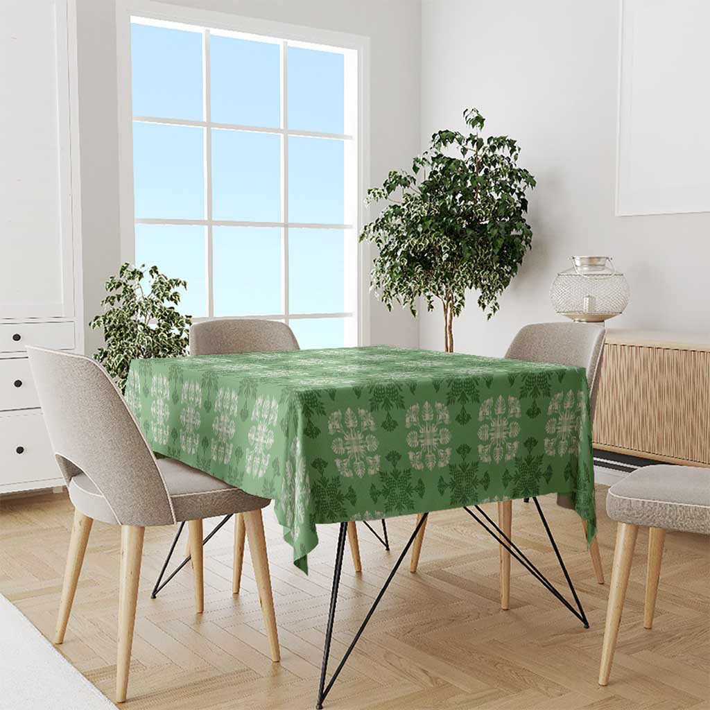 Green Hawaiian Quilt Tablecloth Hawaii Pineapple Monstera Palaka Motifs - Polynesian Pride