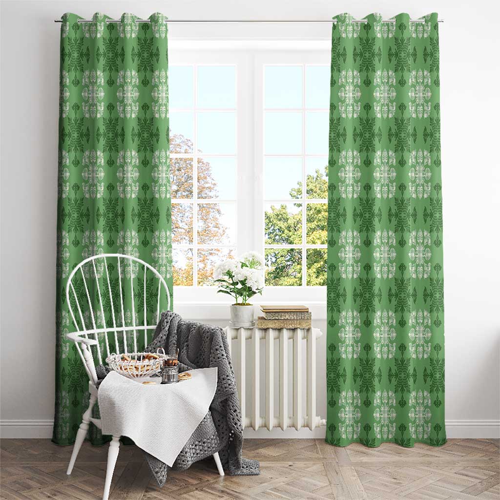 Green Hawaiian Quilt Window Curtain Hawaii Pineapple Monstera Palaka Motifs - Polynesian Pride