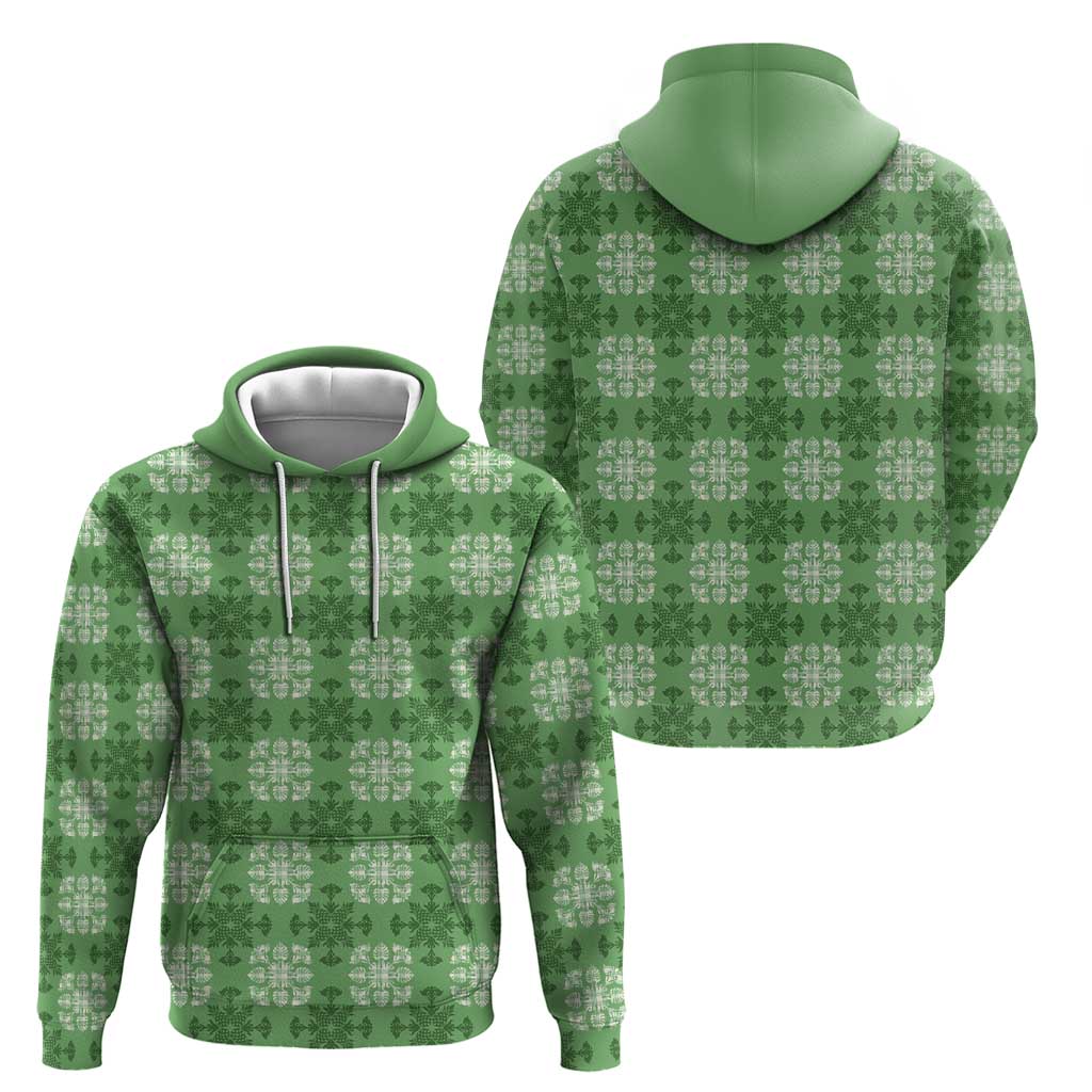 Green Hawaiian Quilt Zip Hoodie Hawaii Pineapple Monstera Palaka Motifs - Polynesian Pride