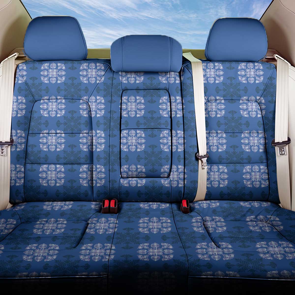 Royal Blue Hawaiian Quilt Back Car Seat Cover Hawaii Pineapple Monstera Palaka Motifs - Polynesian Pride