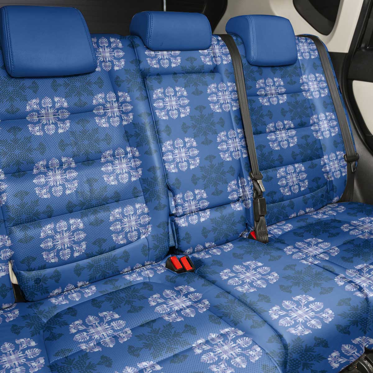 Royal Blue Hawaiian Quilt Back Car Seat Cover Hawaii Pineapple Monstera Palaka Motifs - Polynesian Pride