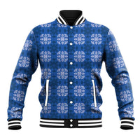 Royal Blue Hawaiian Quilt Baseball Jacket Hawaii Pineapple Monstera Palaka Motifs - Polynesian Pride