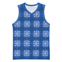 Royal Blue Hawaiian Quilt Basketball Jersey Hawaii Pineapple Monstera Palaka Motifs - Polynesian Pride