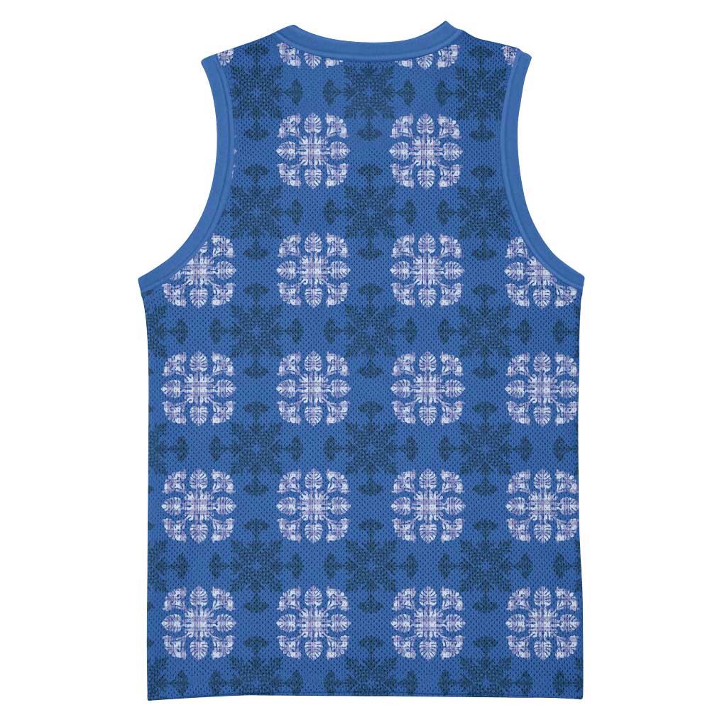 Royal Blue Hawaiian Quilt Basketball Jersey Hawaii Pineapple Monstera Palaka Motifs - Polynesian Pride