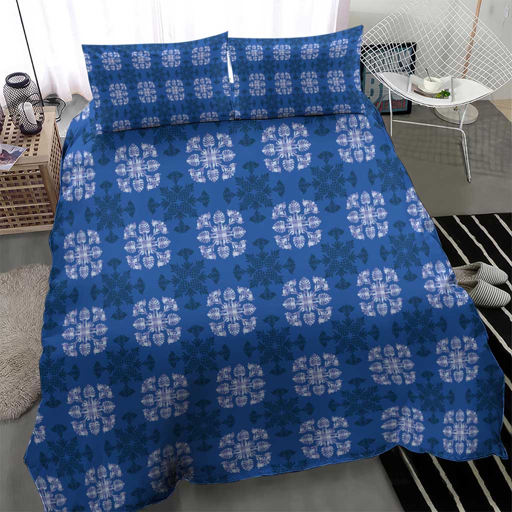 Royal Blue Hawaiian Quilt Bedding Set Hawaii Pineapple Monstera Palaka Motifs - Polynesian Pride