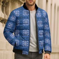 Royal Blue Hawaiian Quilt Bomber Puffer Jacket Hawaii Pineapple Monstera Palaka Motifs - Polynesian Pride