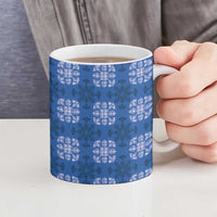 Royal Blue Hawaiian Quilt Ceramic Mug Hawaii Pineapple Monstera Palaka Motifs - Polynesian Pride