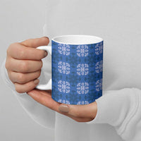 Royal Blue Hawaiian Quilt Ceramic Mug Hawaii Pineapple Monstera Palaka Motifs - Polynesian Pride