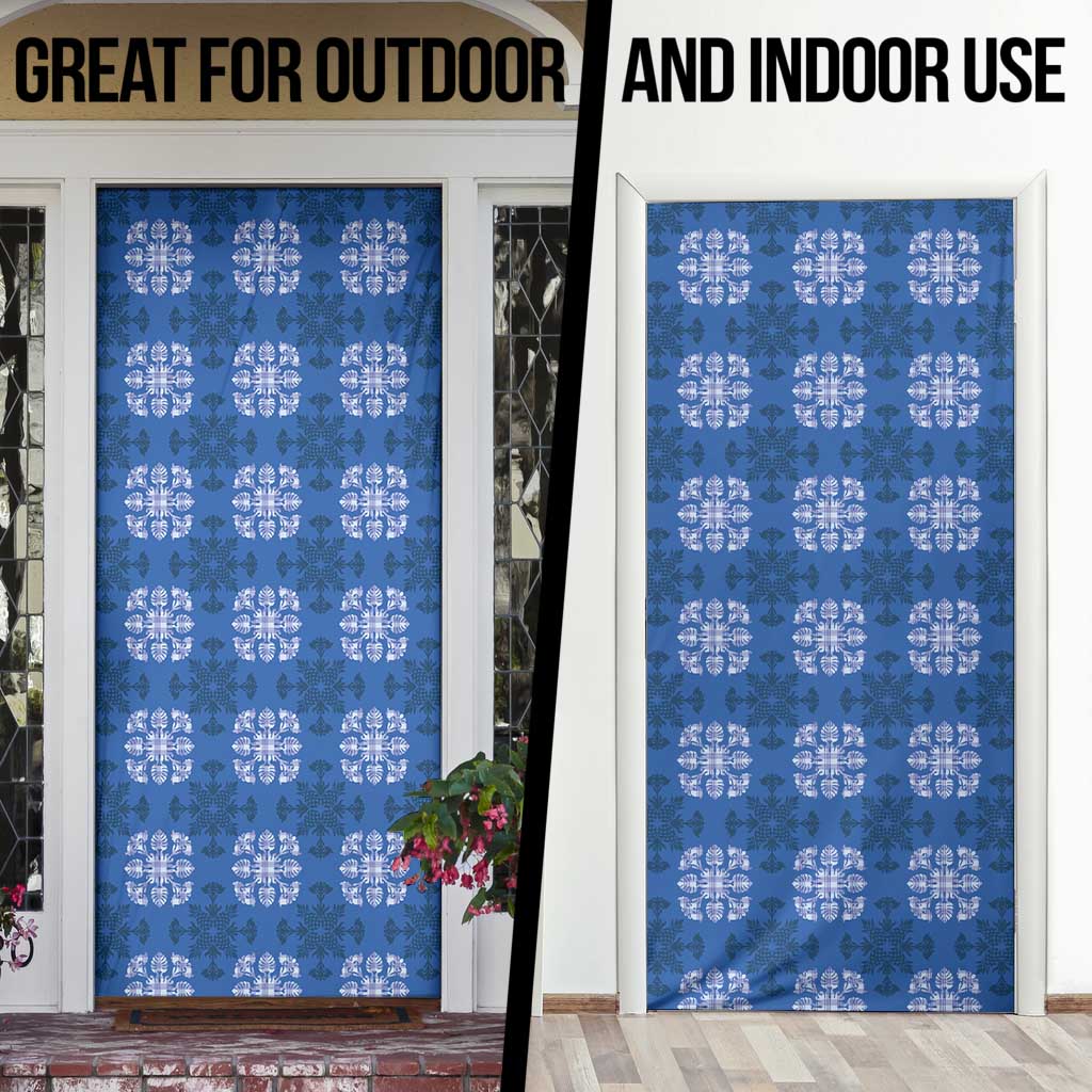 Royal Blue Hawaiian Quilt Door Cover Hawaii Pineapple Monstera Palaka Motifs - Polynesian Pride