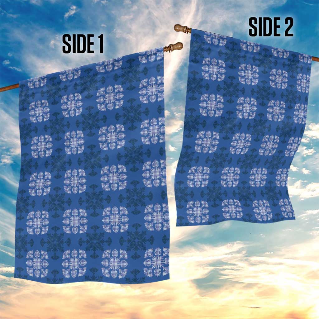 Royal Blue Hawaiian Quilt Garden Flag Hawaii Pineapple Monstera Palaka Motifs - Polynesian Pride