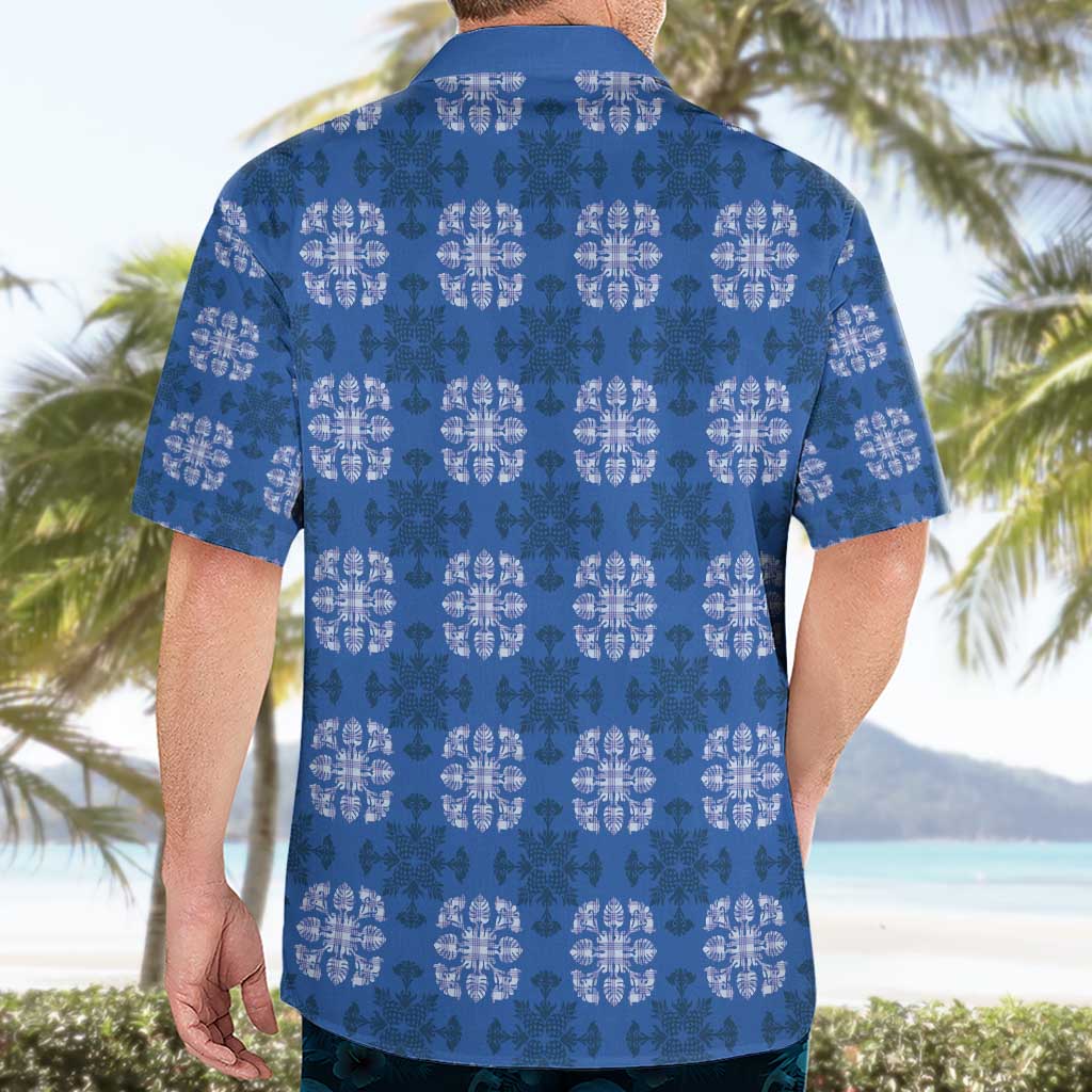 Royal Blue Hawaiian Quilt Hawaiian Shirt Hawaii Pineapple Monstera Palaka Motifs - Polynesian Pride