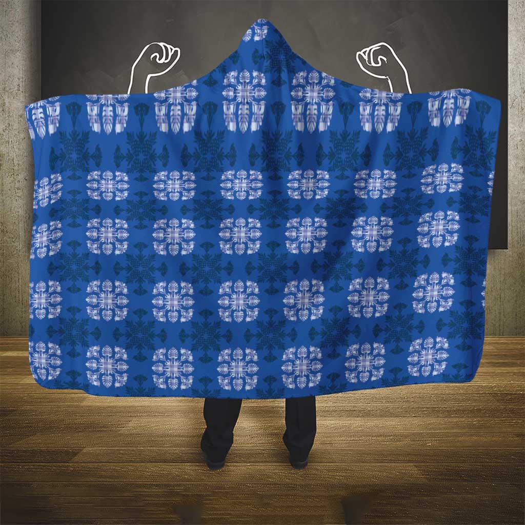 Royal Blue Hawaiian Quilt Hooded Blanket Hawaii Pineapple Monstera Palaka Motifs - Polynesian Pride
