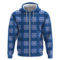 Royal Blue Hawaiian Quilt Hoodie Hawaii Pineapple Monstera Palaka Motifs - Polynesian Pride