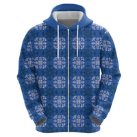 Royal Blue Hawaiian Quilt Hoodie Hawaii Pineapple Monstera Palaka Motifs - Polynesian Pride