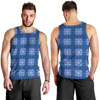Royal Blue Hawaiian Quilt Men Tank Top Hawaii Pineapple Monstera Palaka Motifs - Polynesian Pride