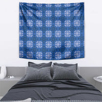 Royal Blue Hawaiian Quilt Tapestry Hawaii Pineapple Monstera Palaka Motifs - Polynesian Pride