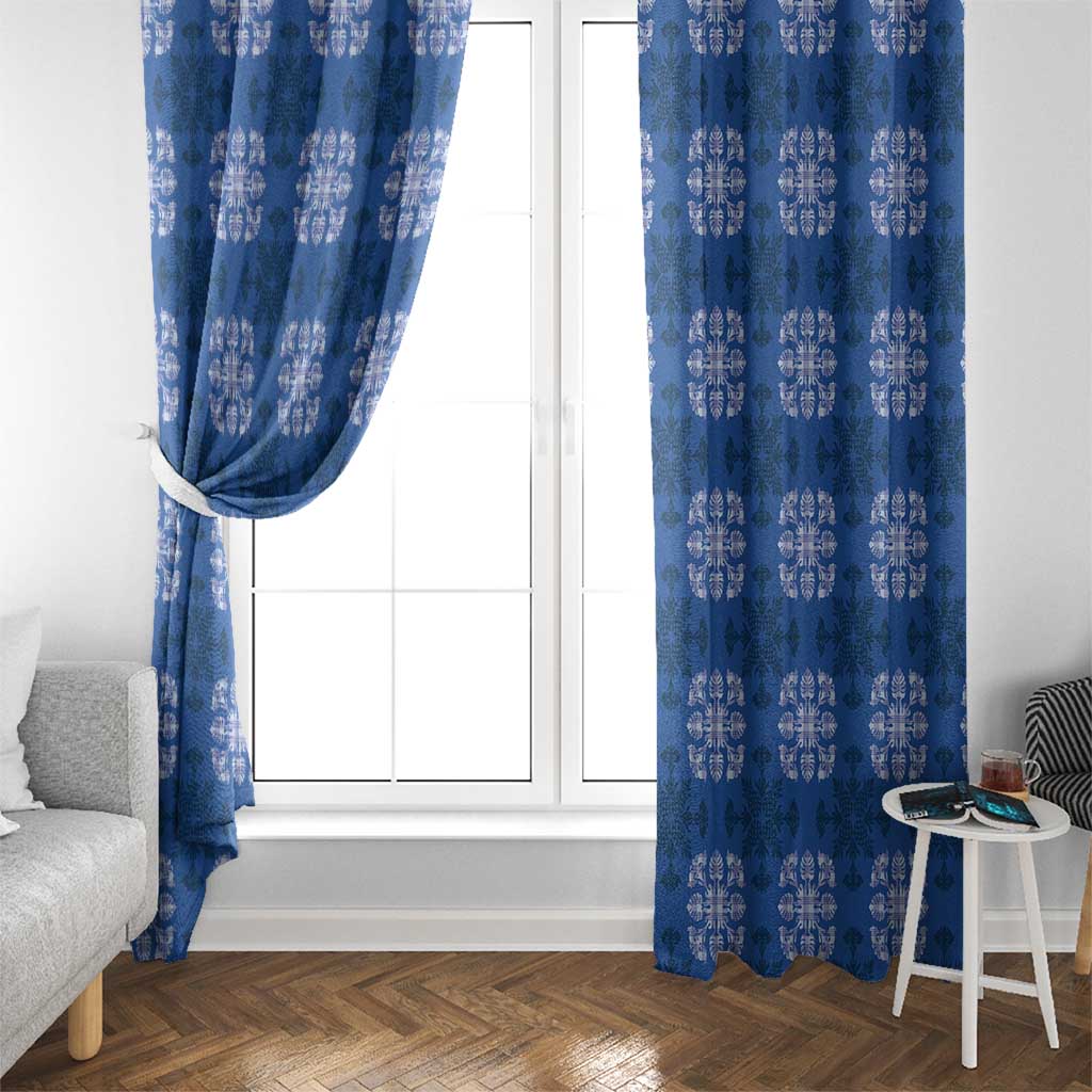 Royal Blue Hawaiian Quilt Window Curtain Hawaii Pineapple Monstera Palaka Motifs - Polynesian Pride