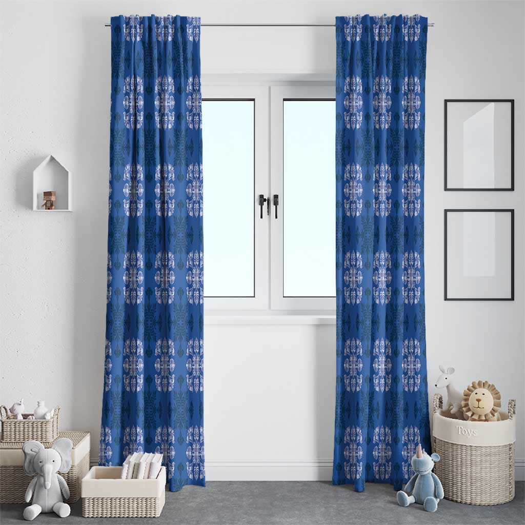 Royal Blue Hawaiian Quilt Window Curtain Hawaii Pineapple Monstera Palaka Motifs - Polynesian Pride