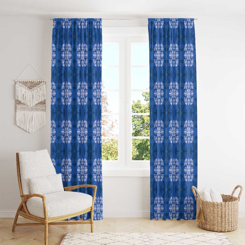 Royal Blue Hawaiian Quilt Window Curtain Hawaii Pineapple Monstera Palaka Motifs - Polynesian Pride
