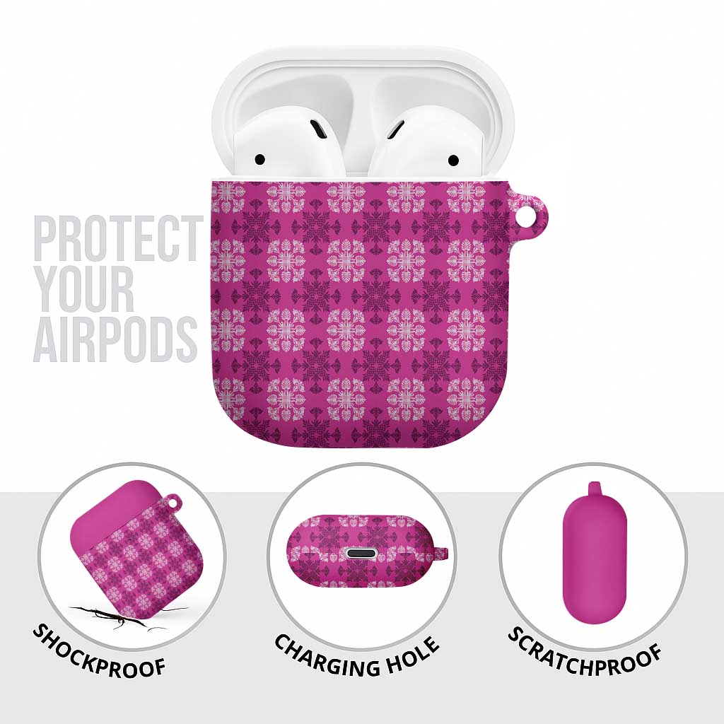 Pink Hawaiian Quilt AirPods Case Hawaii Pineapple Monstera Palaka Motifs - Polynesian Pride
