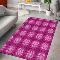 Pink Hawaiian Quilt Area Rug Hawaii Pineapple Monstera Palaka Motifs - Polynesian Pride