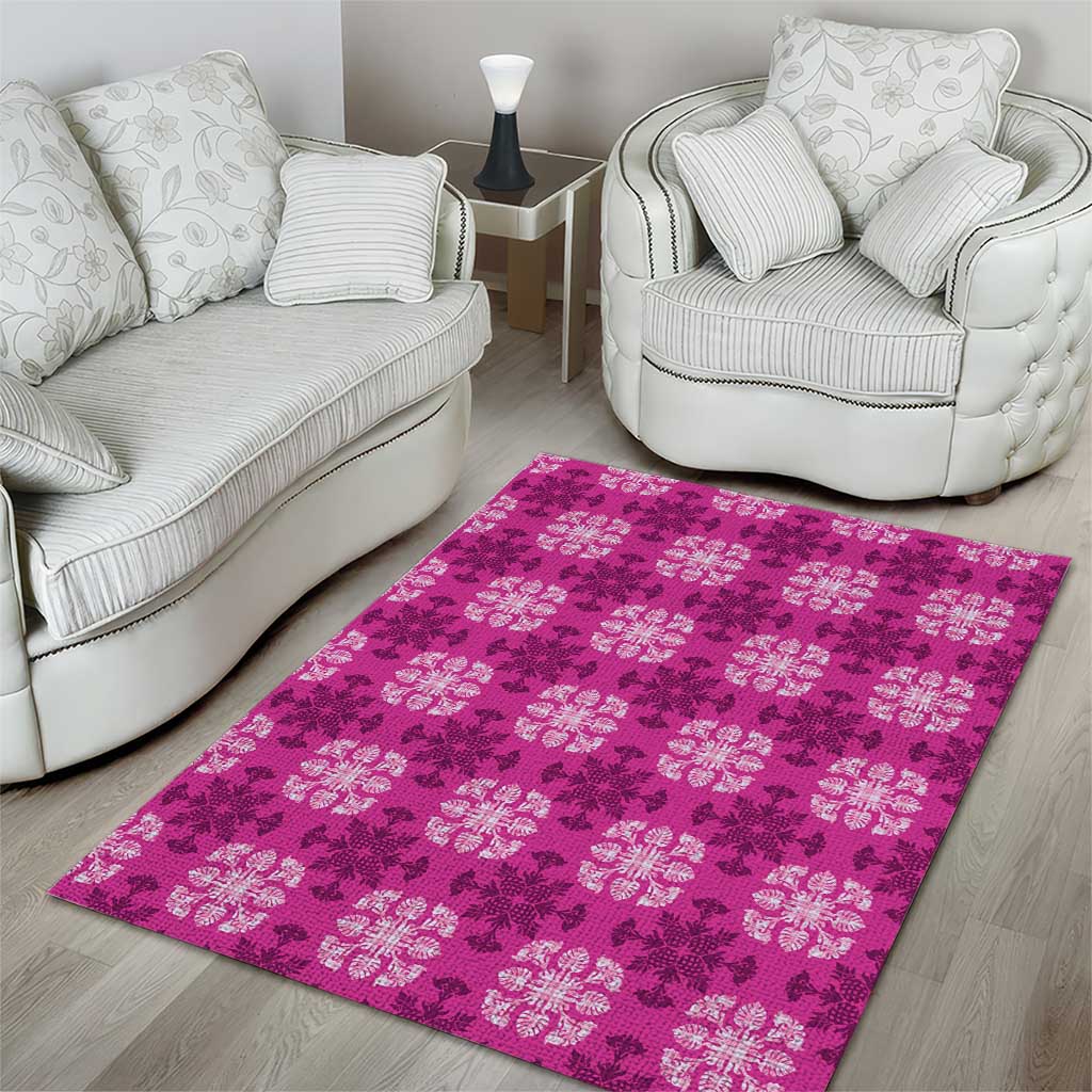 Pink Hawaiian Quilt Area Rug Hawaii Pineapple Monstera Palaka Motifs - Polynesian Pride