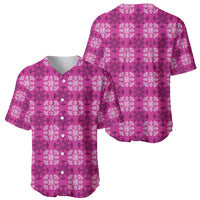 Pink Hawaiian Quilt Baseball Jersey Hawaii Pineapple Monstera Palaka Motifs - Polynesian Pride