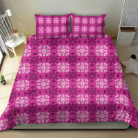 Pink Hawaiian Quilt Bedding Set Hawaii Pineapple Monstera Palaka Motifs - Polynesian Pride