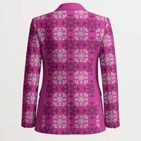 Pink Hawaiian Quilt Blazer Hawaii Pineapple Monstera Palaka Motifs - Polynesian Pride