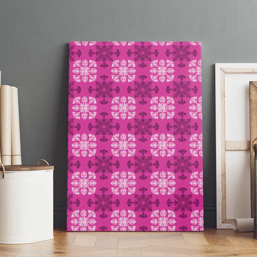 Pink Hawaiian Quilt Canvas Wall Art Hawaii Pineapple Monstera Palaka Motifs - Polynesian Pride
