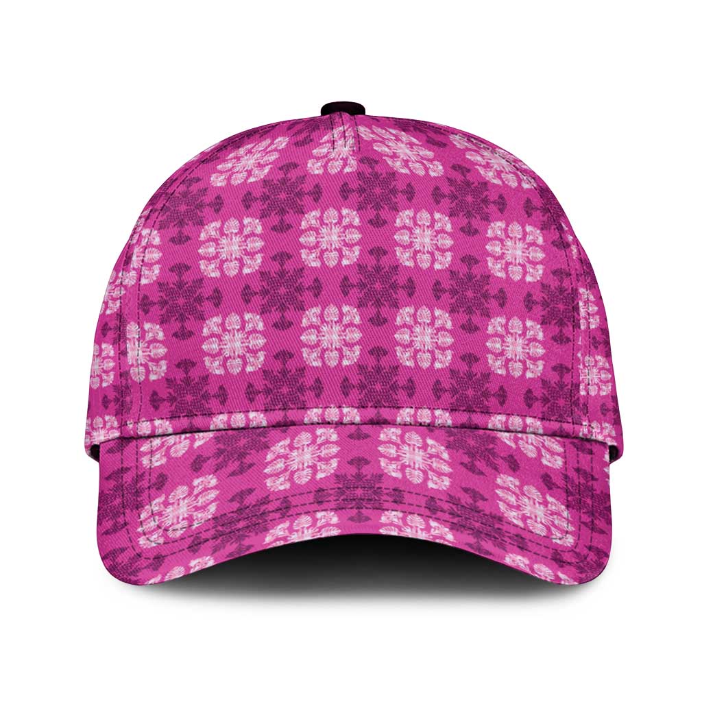 Pink Hawaiian Quilt Classic Cap Hawaii Pineapple Monstera Palaka Motifs - Polynesian Pride