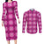 Pink Hawaiian Quilt Couples Matching Long Sleeve Bodycon Dress and Long Sleeve Button Shirt Hawaii Pineapple Monstera Palaka Motifs - Polynesian Pride