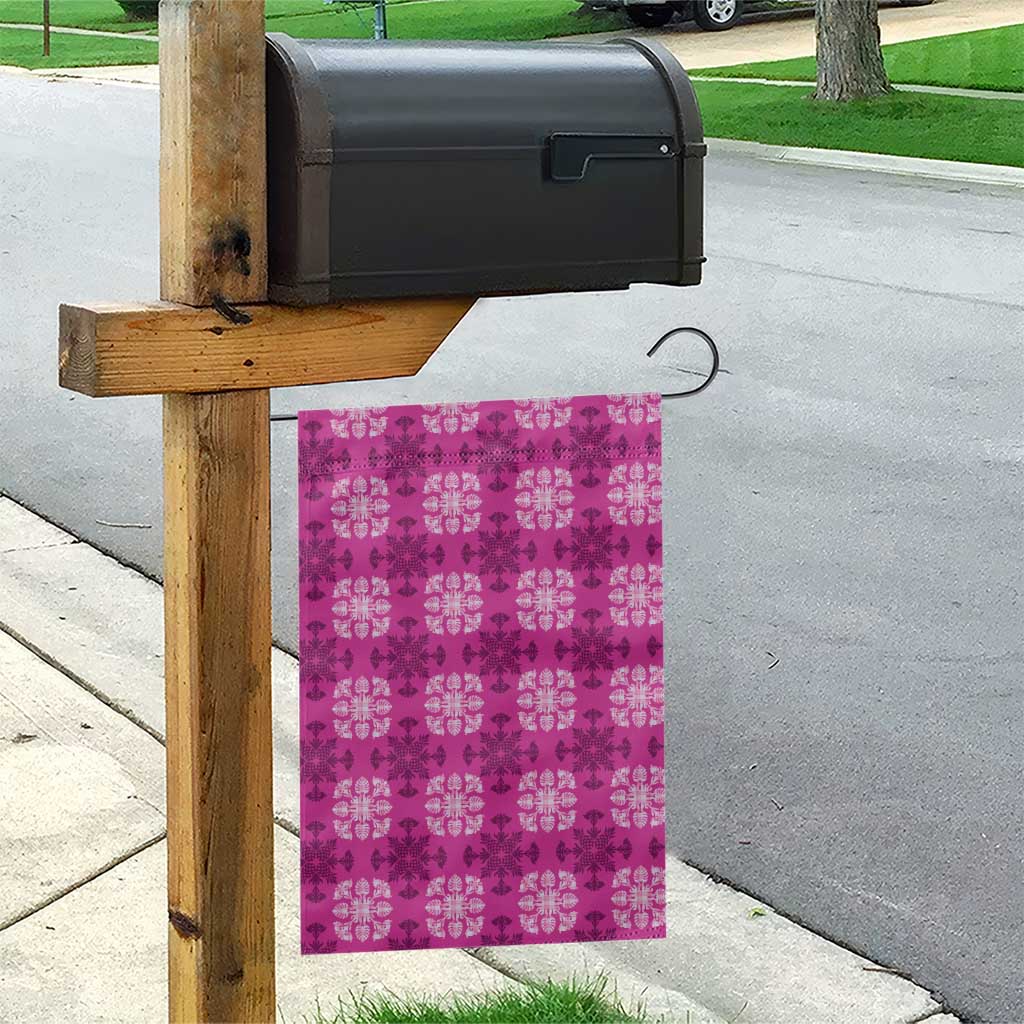 Pink Hawaiian Quilt Garden Flag Hawaii Pineapple Monstera Palaka Motifs - Polynesian Pride