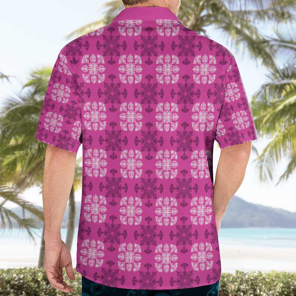 Pink Hawaiian Quilt Hawaiian Shirt Hawaii Pineapple Monstera Palaka Motifs - Polynesian Pride