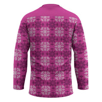 Pink Hawaiian Quilt Hockey Jersey Hawaii Pineapple Monstera Palaka Motifs - Polynesian Pride