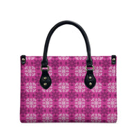 Pink Hawaiian Quilt Leather Bag Hawaii Pineapple Monstera Palaka Motifs - Polynesian Pride