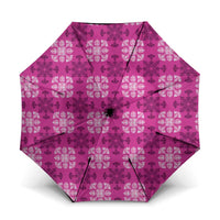 Pink Hawaiian Quilt Umbrella Hawaii Pineapple Monstera Palaka Motifs - Polynesian Pride