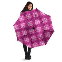 Pink Hawaiian Quilt Umbrella Hawaii Pineapple Monstera Palaka Motifs - Polynesian Pride