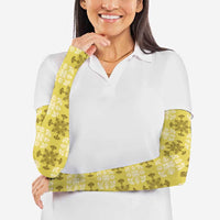 Yellow Hawaiian Quilt Arm Sleeves Hawaii Pineapple Monstera Palaka Motifs - Polynesian Pride