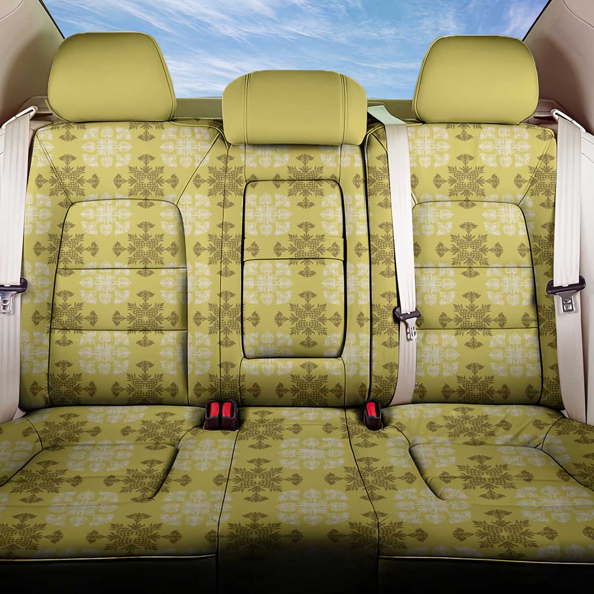 Yellow Hawaiian Quilt Back Car Seat Cover Hawaii Pineapple Monstera Palaka Motifs - Polynesian Pride